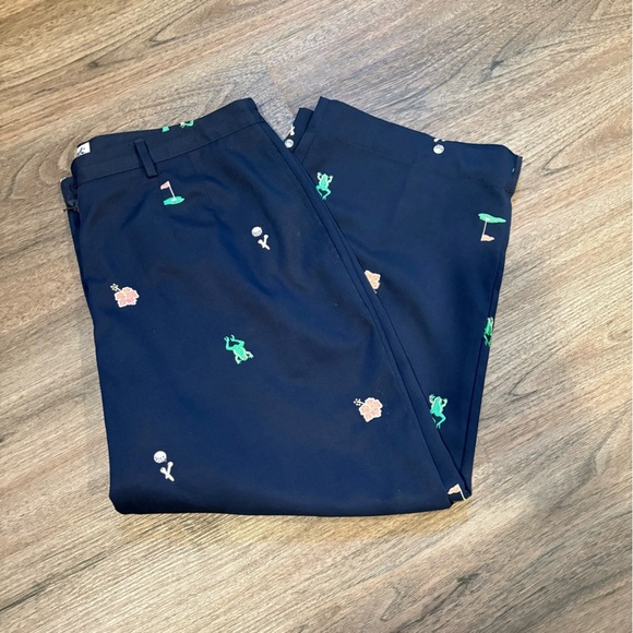Coral Bay Golf Navy Capris with Green Golf, Frog and Flower Motif Embroidery - Picture 2 of 5